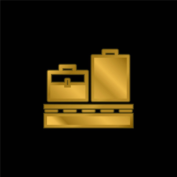 コンベア上の手荷物金メッキ金属アイコンやロゴベクトル - ベクター画像