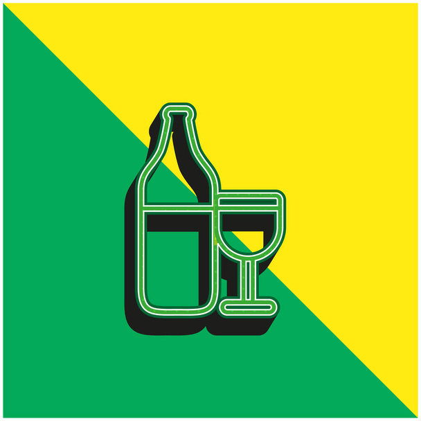 Botella y copa Esquema verde y amarillo moderno vector 3d icono logotipo - Vector, imagen