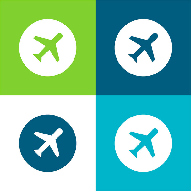 Airplane Flat four color minimal icon set - Vector, Image