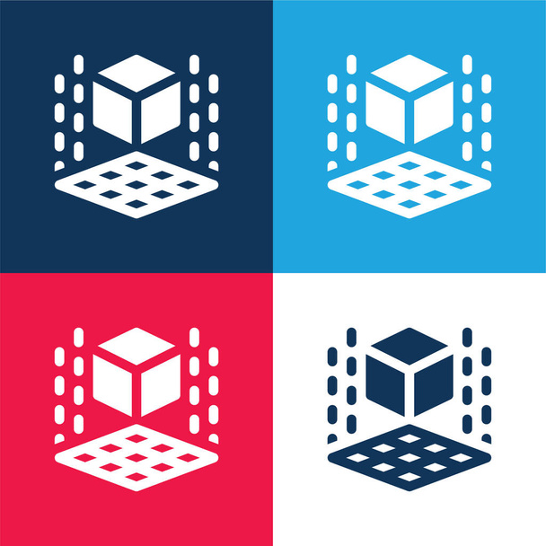 3d Printer blue and red four color minimal icon set - Vector, Image