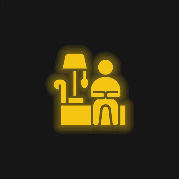 寝室黄色の輝くネオンアイコン - ベクター画像