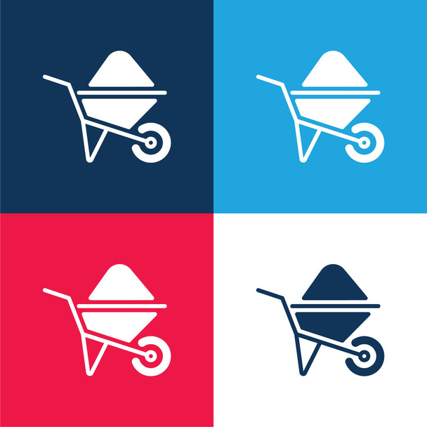 Barrow modrá a červená čtyři barvy minimální ikona nastavena - Vektor, obrázek