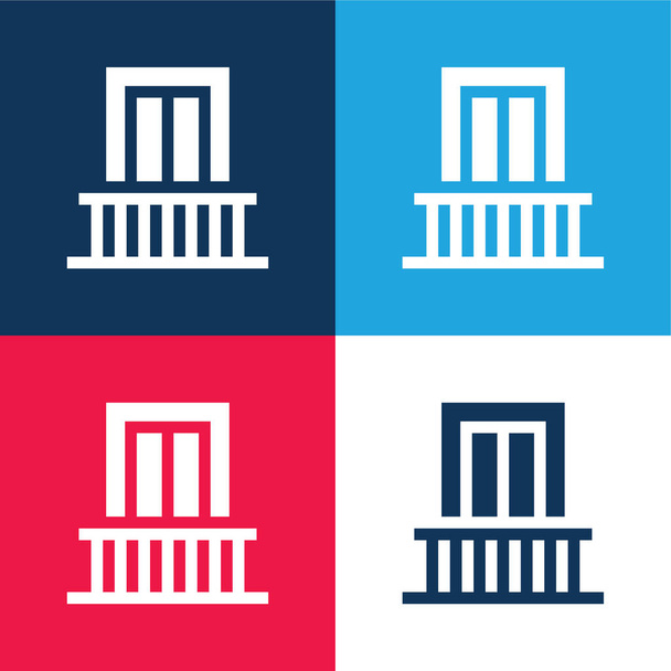 Balcón azul y rojo conjunto de iconos mínimo de cuatro colores - Vector, Imagen