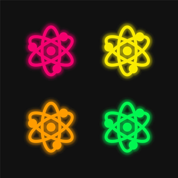 Atomo quattro colori incandescente icona vettoriale al neon - Vettoriali, immagini