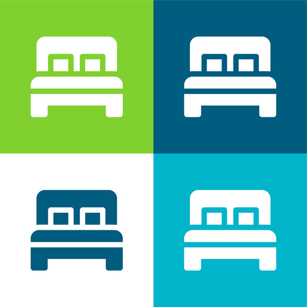 Bed Flat cztery kolory minimalny zestaw ikon - Wektor, obraz
