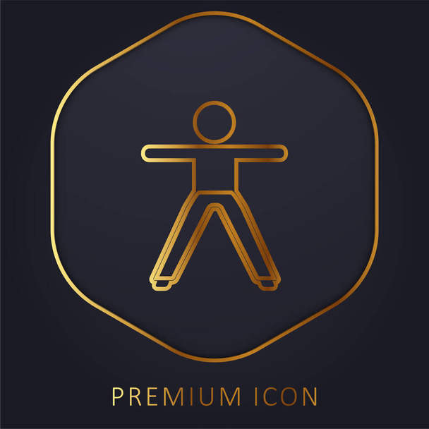 Chico estirando ambos brazos y piernas línea de oro logotipo premium o icono - Vector, Imagen