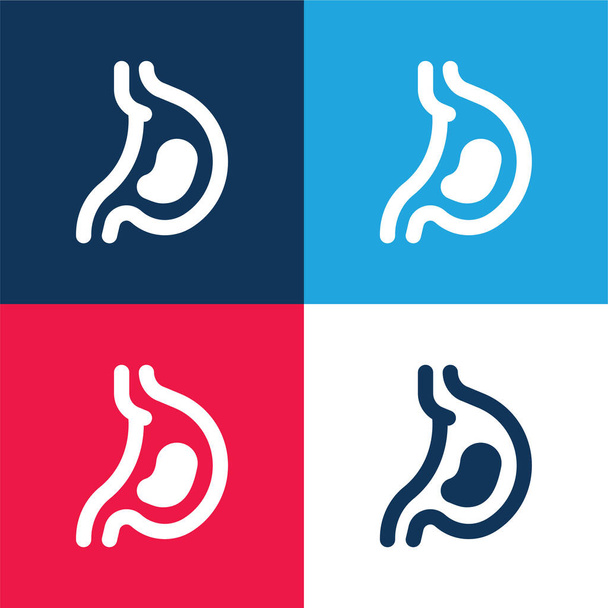 Ensemble d'icônes minimum quatre couleurs bleu acide et rouge - Vecteur, image