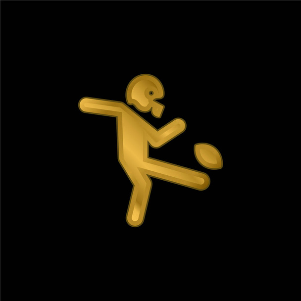 Jugador de fútbol americano pateando la bola chapado en oro icono metálico o logo vector - Vector, imagen