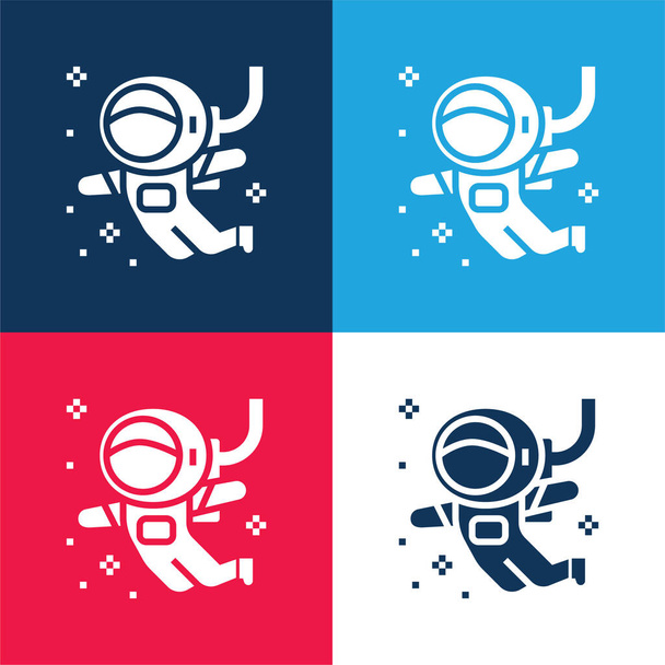 Astronaut modrá a červená čtyři barvy minimální ikona nastavena - Vektor, obrázek