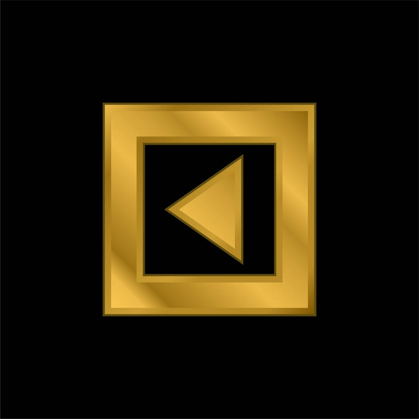 Triángulo de flecha trasera en el botón cuadrado bruto chapado en oro icono metálico o vector de logotipo - Vector, Imagen