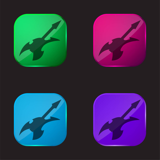 Abstract Shape Electric Guitar four color glass button icon - Vector, Image