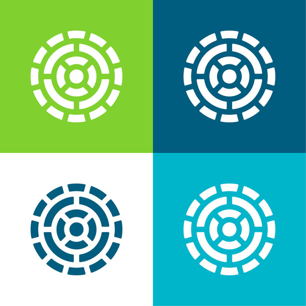 Aztec Calendar Flat four color minimal icon set - Vector, Image
