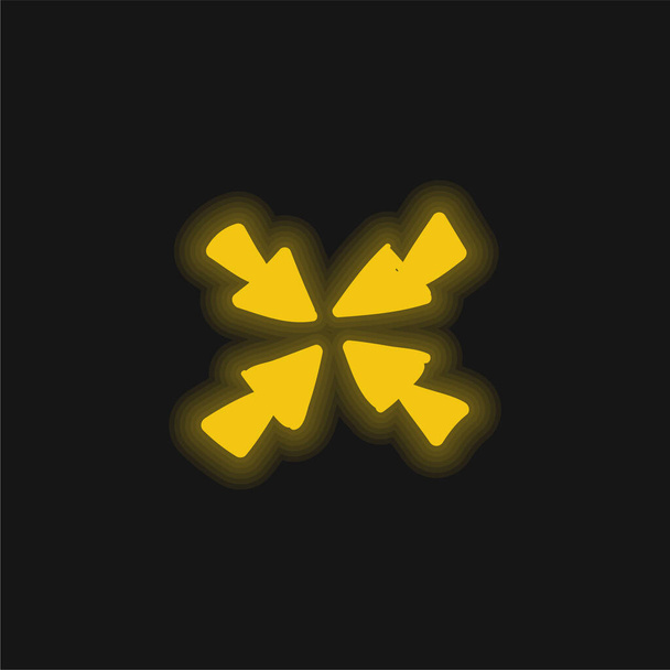 Strzałki do centrum żółty świecący neon ikona - Wektor, obraz