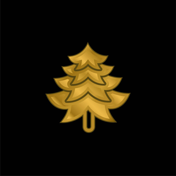 Big Pine Tree Shape vergulde metalen icoon of logo vector - Vector, afbeelding