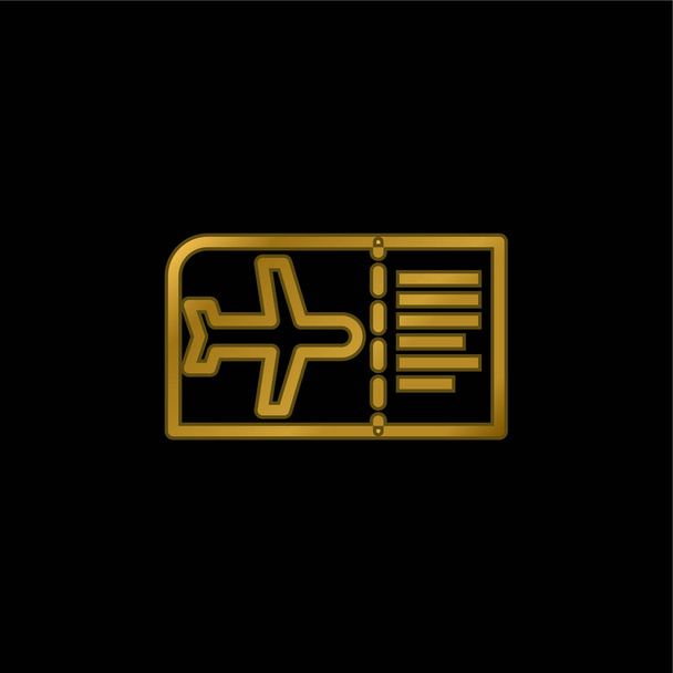Tarjeta de embarque chapado en oro icono metálico o logo vector - Vector, Imagen