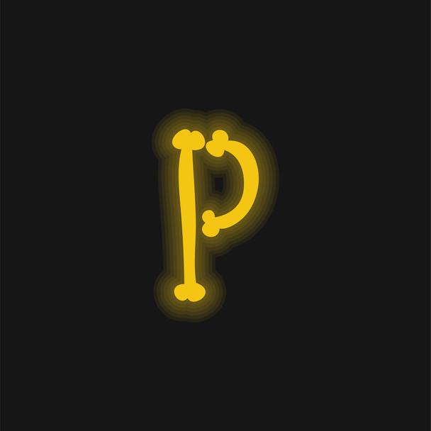 Bones Halloween Typography Filled Shape Of Letter P yellow glowing neon icon - Vector, Image