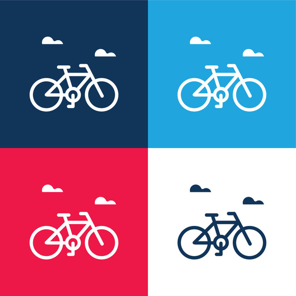 Bicicleta azul y rojo de cuatro colores mínimo icono conjunto - Vector, imagen