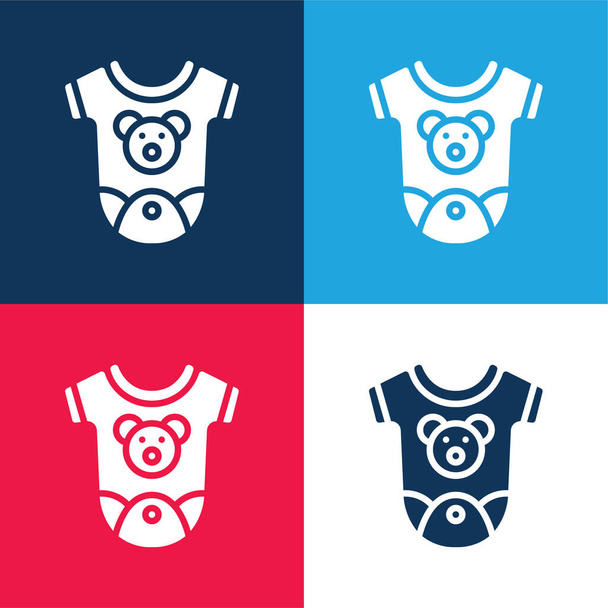 Baby Clothes kék és piros négy szín minimális ikon készlet - Vektor, kép