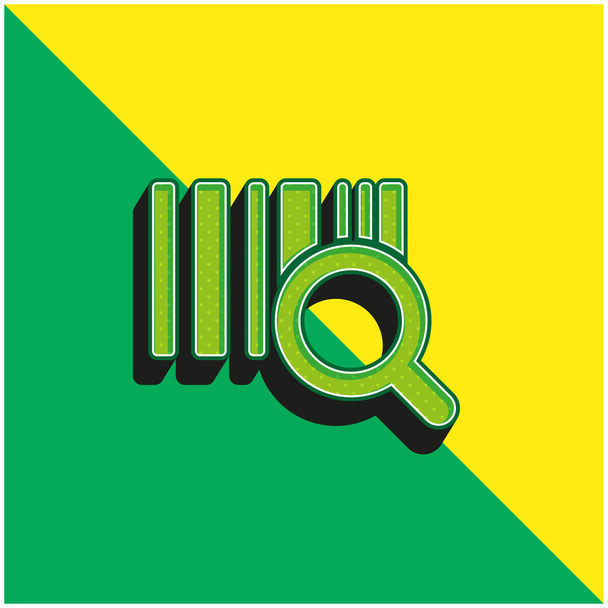 拡大鏡ビジネスシンボル付きのバーコード緑と黄色の現代的な3Dベクトルアイコンのロゴ - ベクター画像