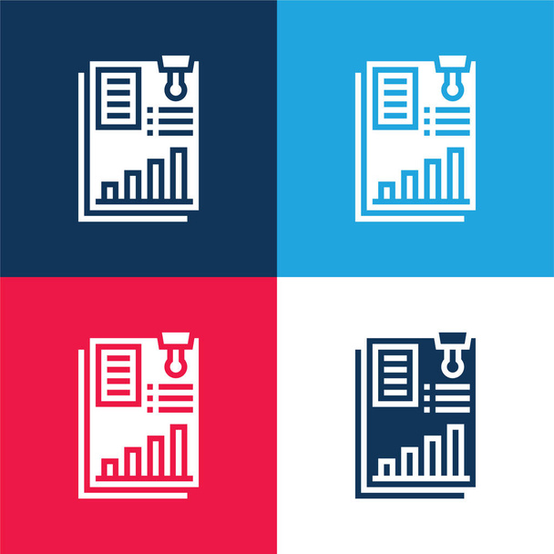 Informe anual azul y rojo conjunto de iconos mínimo de cuatro colores - Vector, Imagen