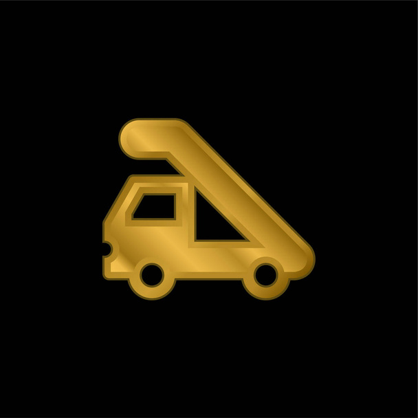 Aeropuerto Camión chapado en oro icono metálico o logo vector - Vector, Imagen