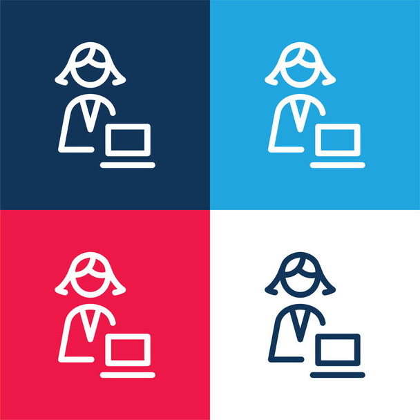 Adminisztrátor kék és piros négy szín minimális ikon készlet - Vektor, kép