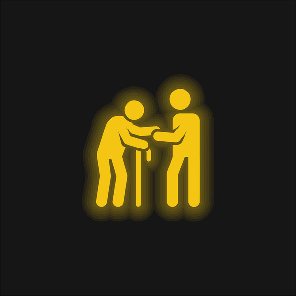 Auxílio amarelo brilhante ícone de néon - Vetor, Imagem
