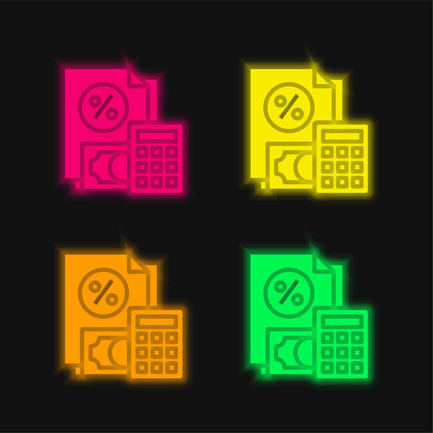 Kirjanpito neljä väriä hehkuva neon vektori kuvake - Vektori, kuva