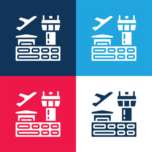 Aeropuerto azul y rojo de cuatro colores mínimo icono conjunto - Vector, imagen