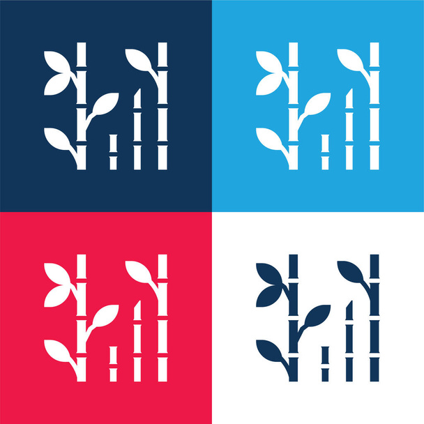 Бамбуковый синий и красный четыре цвета минимальный набор значков - Вектор,изображение