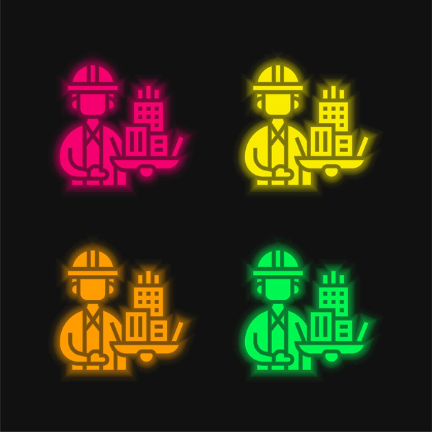 Architect four color glowing neon vector icon - Vector, Image