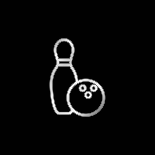 Bowling-Schale und Ball Outline versilbert Metallic-Symbol - Vektor, Bild