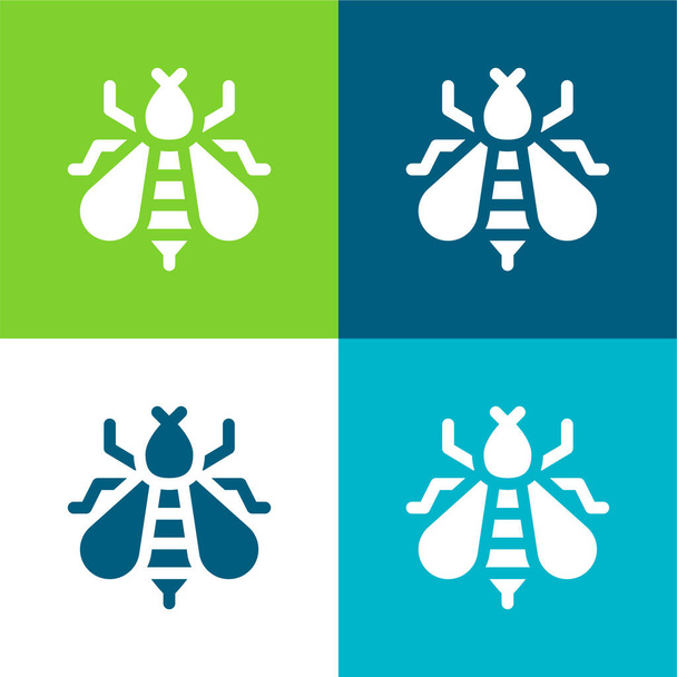 Bee Επίπεδη τεσσάρων χρωμάτων ελάχιστο σύνολο εικονιδίων - Διάνυσμα, εικόνα