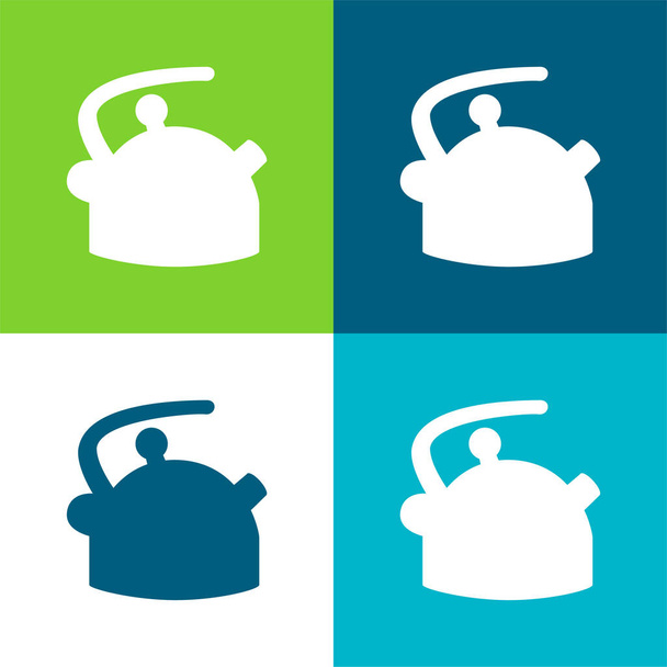 Kazán Sziluett Lapos négy szín minimális ikon készlet - Vektor, kép