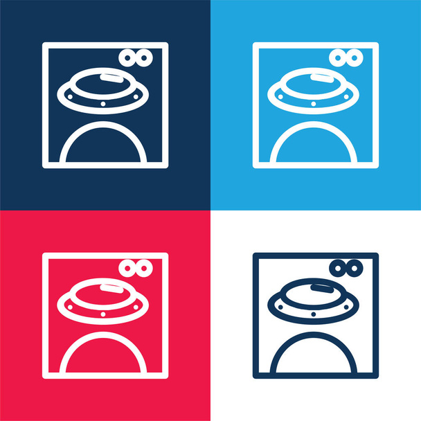 Bear Image On Square Box azul y rojo conjunto de iconos mínimo de cuatro colores - Vector, Imagen