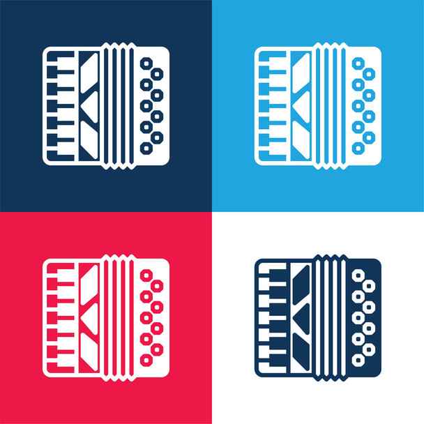Ensemble d'icônes minime quatre couleurs bleu accordéon et rouge - Vecteur, image
