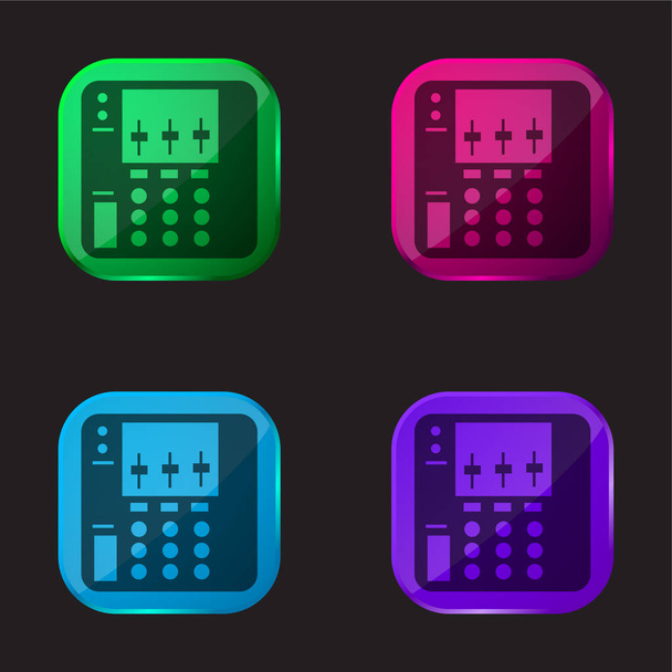 Συσκευή ισοσταθμιστή ήχου τέσσερις εικονίδιο κουμπί γυαλί χρώμα - Διάνυσμα, εικόνα