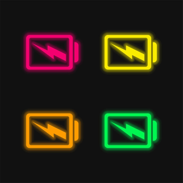 Battery With A Bolt four color glowing neon vector icon - Vector, Image