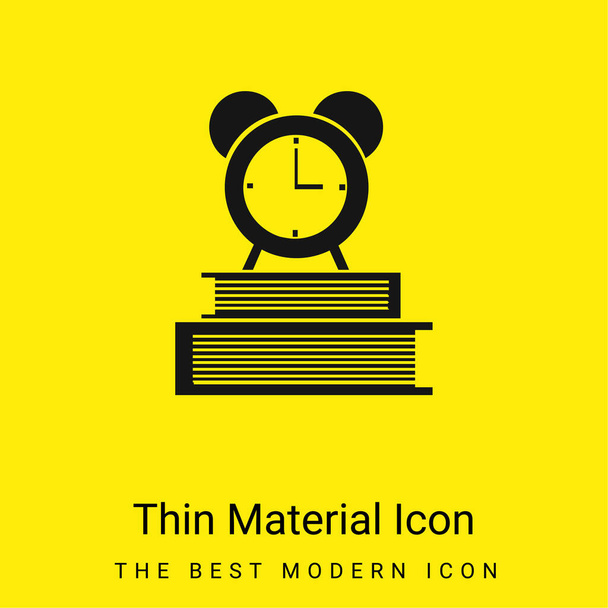 Книги и часы с будильником минимальный ярко-желтый значок материала - Вектор,изображение