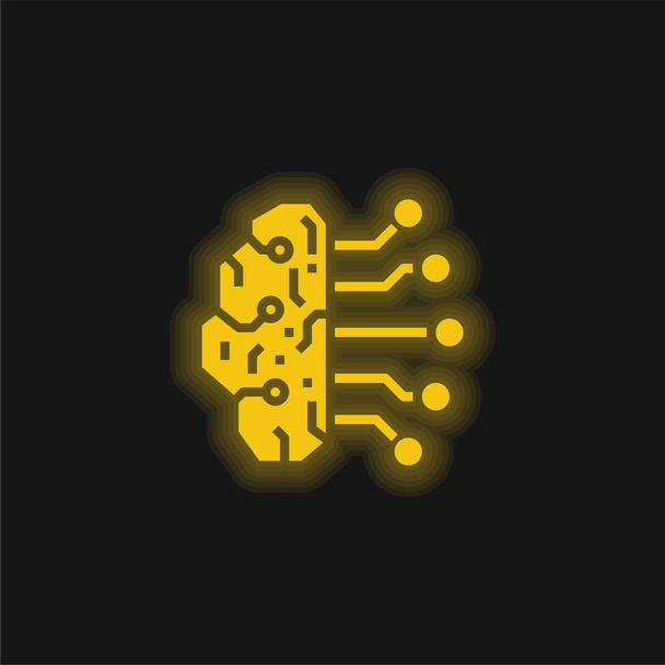 Intelligence Artificielle jaune brillant icône néon - Vecteur, image