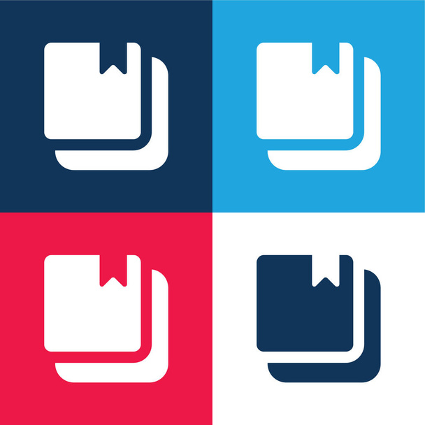 Livros com marcador azul e vermelho conjunto de ícones mínimos de quatro cores - Vetor, Imagem