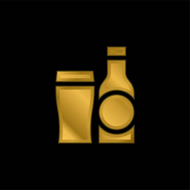 Cerveja banhado a ouro ícone metálico ou vetor logotipo - Vetor, Imagem