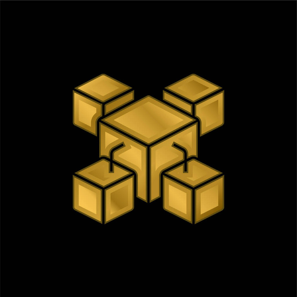 Blockchain banhado a ouro ícone metálico ou vetor logotipo - Vetor, Imagem