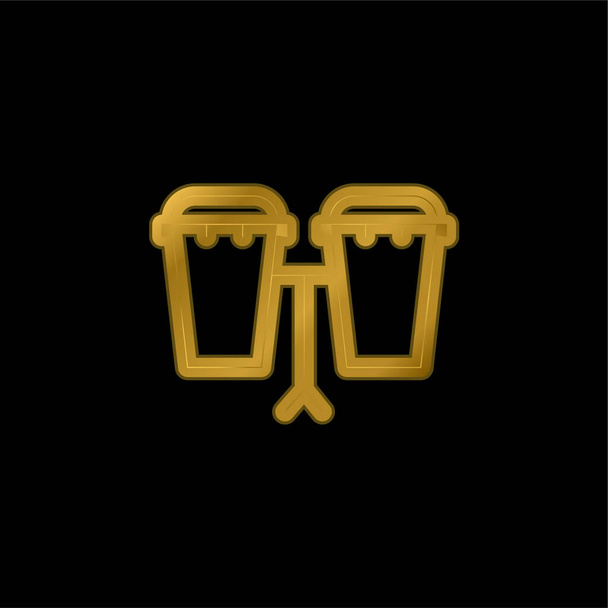 Bongos gold plated metalic icon or logo vector - Vector, Image