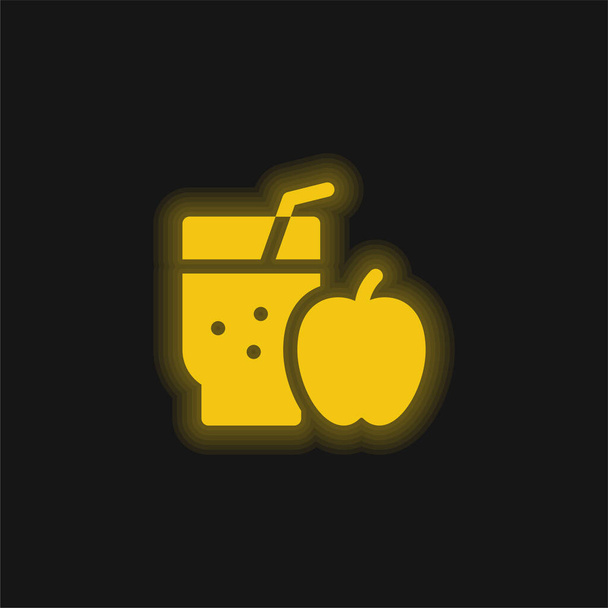 Zumo de manzana amarillo brillante icono de neón - Vector, Imagen