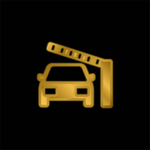 Barrera y coche chapado en oro icono metálico o logo vector - Vector, Imagen