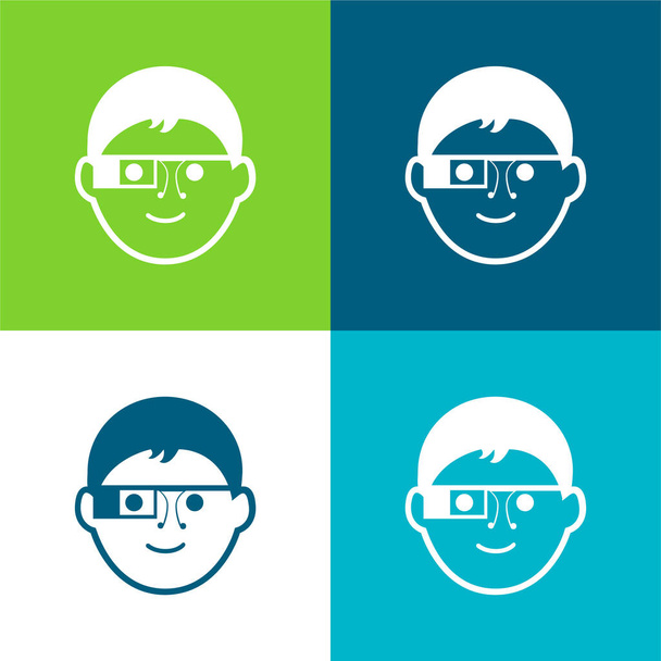 Boy With Google Szemüveg Lapos négy szín minimális ikon készlet - Vektor, kép