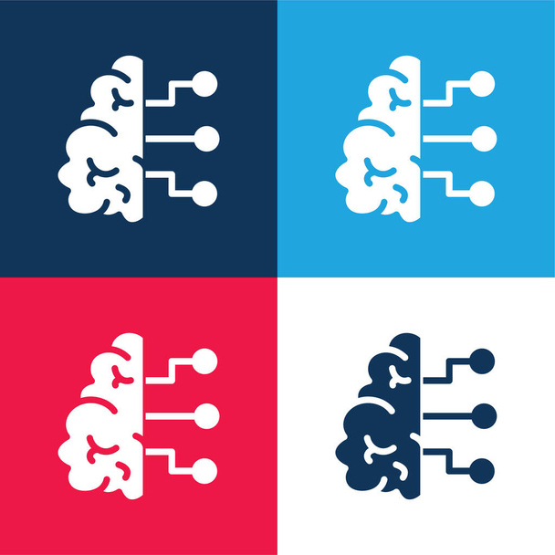 AI azul y rojo conjunto de iconos mínimo de cuatro colores - Vector, Imagen