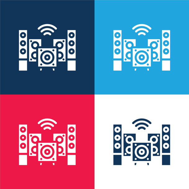 オーディオ青と赤の4色の最小アイコンセット - ベクター画像