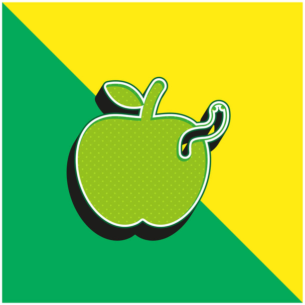 Apple With Worm Green and yellow modern 3d vector icon logo - Vector, Image